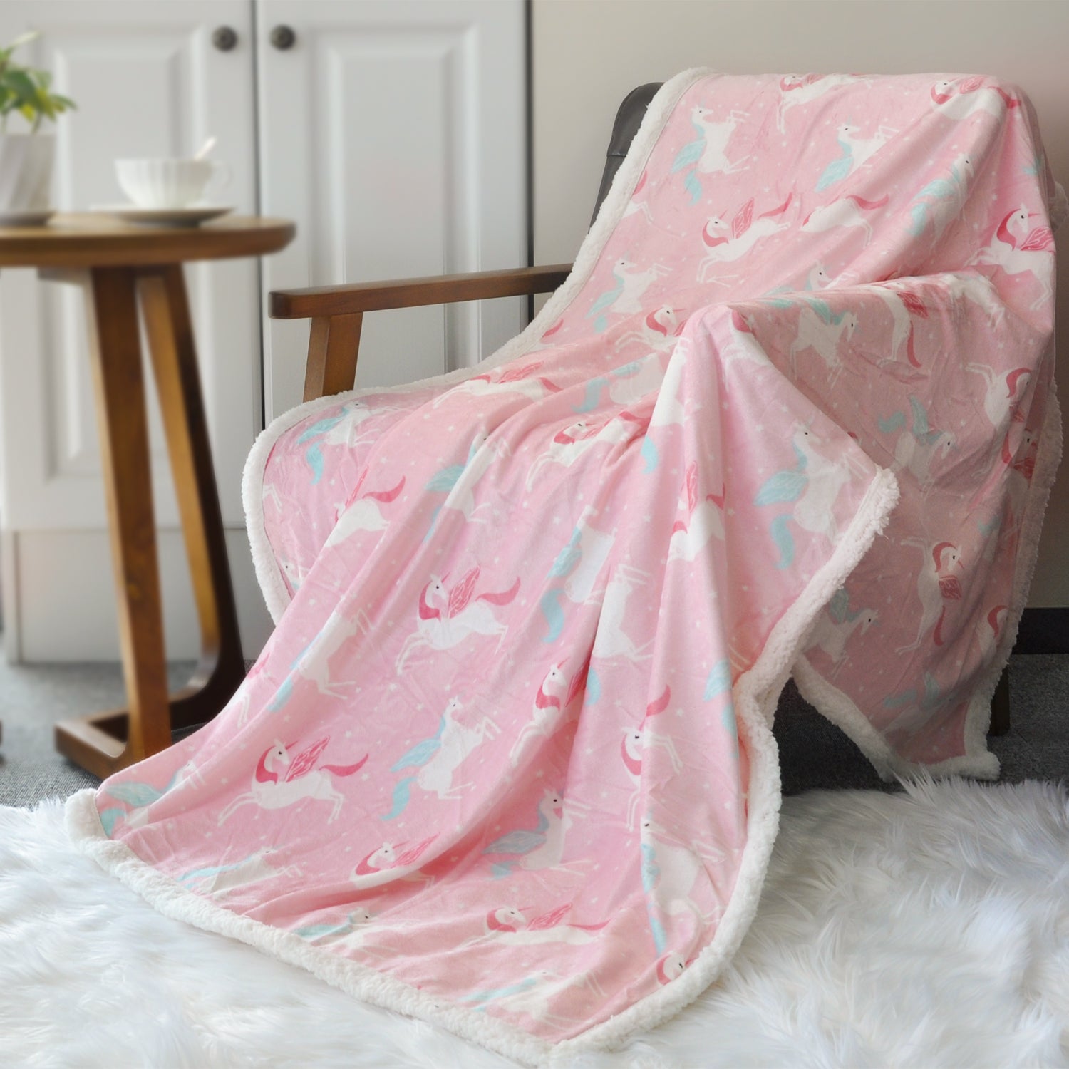 Sherpa Throw Blanket Pink Unicorn BORITAR