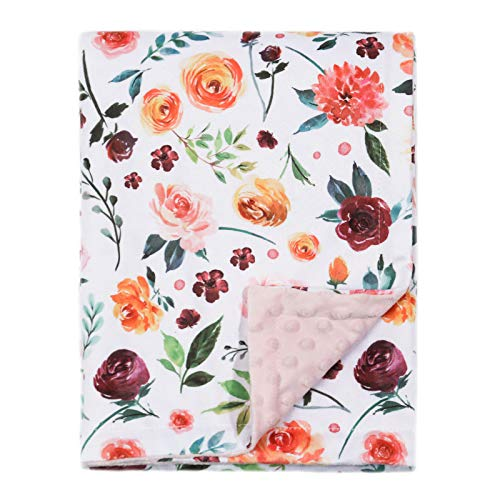 Minky Baby Blanket for Girls Receiving Blanket with Elegant Floral Multicolor Printed Blanket 30 x 40 Inch(75x100cm)