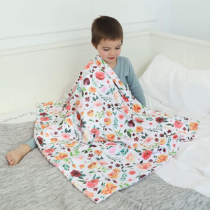 Minky Baby Blanket for Girls Receiving Blanket with Elegant Floral Multicolor Printed Blanket 30 x 40 Inch(75x100cm)