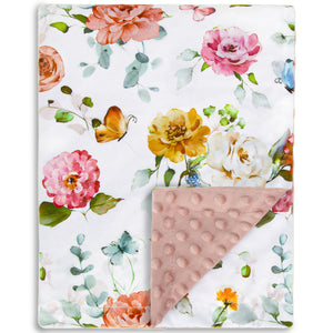 Elegant Floral Baby Blanket for Girls Multicolor Butterfly & Gentle Floral Printed 30x40 Inch(75x100cm)