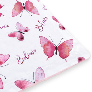 Baby Blanket for Girls Soft Plush Minky Fabric with Elegant Purple Butterfly Printed Blessed Blanket Gift