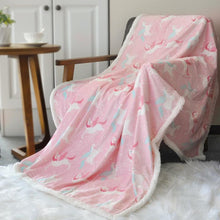 Sherpa Throw Blanket Pink Unicorn Brown Fox